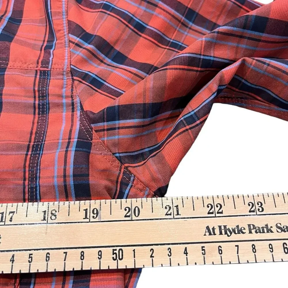 The North‎ Face Shirt Mens Sz M Orange Plaid Long Sleeve Button Up Outdoor EUC